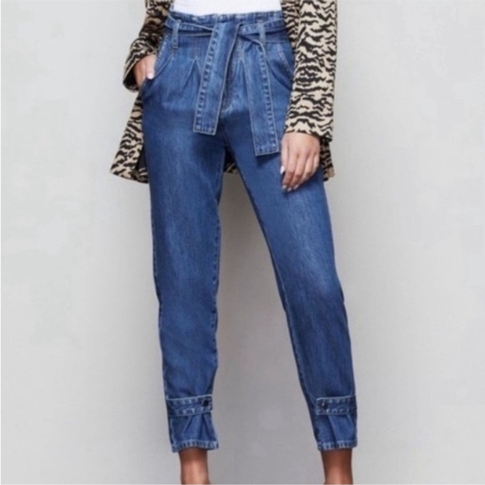 Good American Belted Paper Bag Waist Cotton Denim Jeans Size 4/27 With Belt